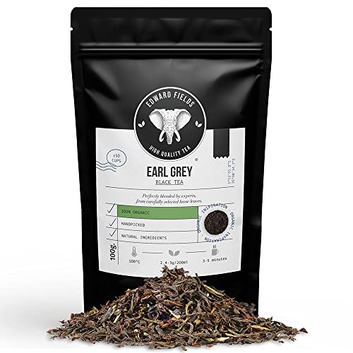 Edward Fields Tea ® - Organischer Earl Grey Schwarztee in großen Mengen. Handgepflückter Bio-Schwarztee mit natürlichen und biologischen Zutaten und Aromen, 100g, Indien. von EDWARD FIELDS HIGH QUALITY TEA