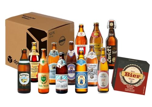 BIERPAKET 12x 500ml Bayrische Bier BierQuiz Geschenk Idee Spieleabend Mitbringsel Ostern Lustig Freunde Fun inkl. Pfand von ELBSCHLUCK