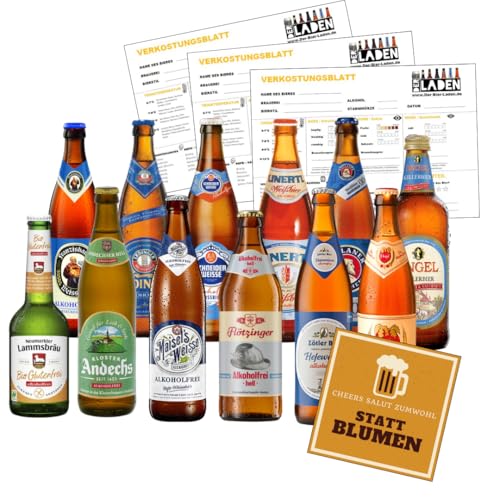 BIERPAKET ALKOHOLFREI 12 x 0,5L bayerische Biere Pils Helles Weizen Kellerbier inkl. 0,96€ Pfand Biergeschenk für Männer Fussball Vatertag Himmelfahrt Mitbringsel Grillen von ELBSCHLUCK