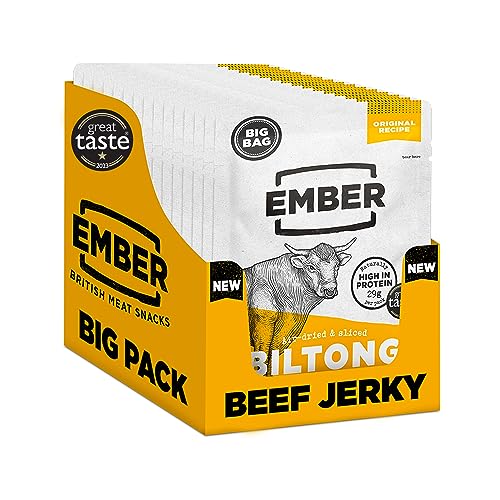 Ember Snacks – Biltong Beef Jerky (15 x 50 g Original) Proteinreich, kalorienarm. Fettarmer, Snack für unterwegs aus britischem und irischem Rindfleisch von EMBER