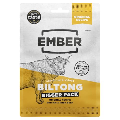 Ember Snacks – Biltong Beef Jerky (15 x 50 g Original) Proteinreich, kalorienarm. Fettarmer, Snack für unterwegs aus britischem und irischem Rindfleisch von EMBER