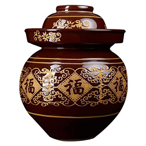 Keramisches Einmachglas mit Deckeln, Einmachglas, traditionelles chinesisches Gärglas aus Keramik, Einmachglas mit Wasserverschluss, Luftschleuse, Deckel, China Fu, großes, verdicktes Einmachglas aus von ENSDIEPLS