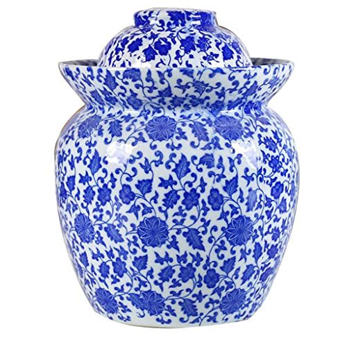Keramisches Einmachglas mit Deckeln, Keramikdose mit Blumenmuster und Deckel, großes traditionelles chinesisches Fermentationsset, Topf mit Wasserverschluss, Gärglas for Kimchi(7KG) von ENSDIEPLS