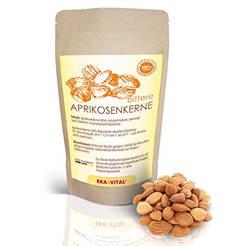 Aprikosen-Kerne 500 g bitter naturbelassen, unbehandelt, ungeschwefelt, ohne Schale, gereinigt, vegan, ohne Gentechnik, nicht zum Verzehr geeignet, enthalten Amygdalin. (500 g (1er Pack)) von ERASVITAL