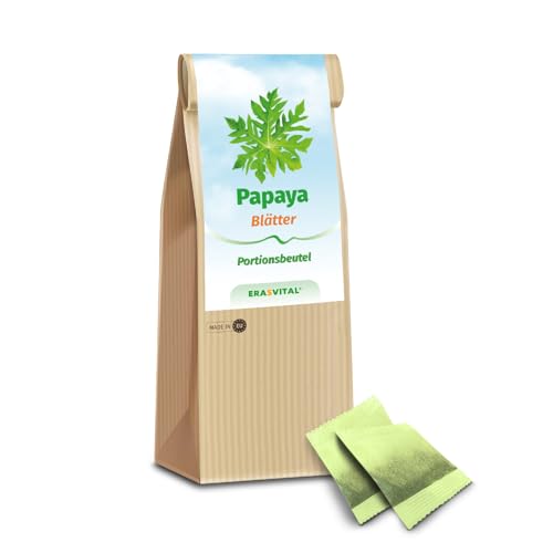 Papaya-Blätter und Papaya-Stängel gemahlen und portioniert in 20 Beutel ohne weitere Zusatzstoffe in Portionsbeutel von ERASVITAL