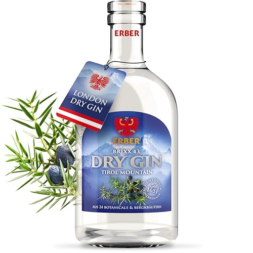 ERBER Brixx43 London Dry Gin 500ml [24 Botanicals] Wacholderbeeren Premium Gin 43% Vol. Geschenke für Männer Geschenke Gin Geschenkset Geschenke für Frauen Weihnachtsgeschenke Geburtstagsgeschenk von ERBER DER TIROLER EDELBRENNER