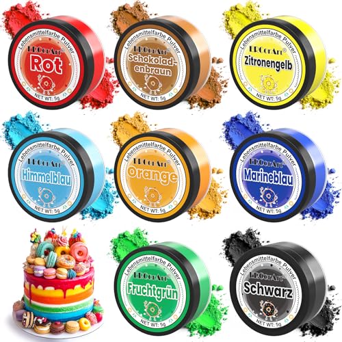 Lebensmittelfarbe Pulver - ERCorArt 8 Farben Lebensmittelfarben, Hochkonzentrierte Farben, Geschmacklos, Essbare Puderfarbe für Torten, Fondant, Backen, Macarons, Kekse, Buttercreme - 5 g (Jede) von ERCorArt
