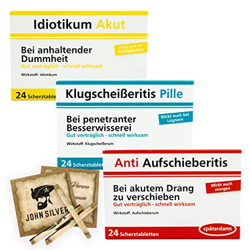 Scherztabletten im 3er Set, Schoko Tabletten als Geburtstagsgeschenk. Spaß, Anti Stress, gute Laune, Junggesellenabschied Mann und Frau. Erfurth Fun® Schoko Drops von ERFURTH FUN