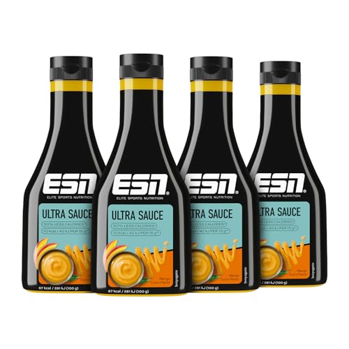 ESN Premium Ultra Sauce, Mango Curry, 4 x 285 ml, Ideale Sauce für Diät und bewusste Ernährung von ESN
