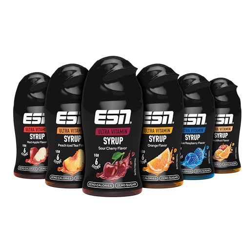 ESN Ultra Vitamin Syrup, 6er Pack, 6 x 65ml - Orange, Red Apple, Blue Raspberry, Multifrucht, Peach Iced Tea, Sour Cherry, mit Vitaminen für je 6 Liter Fertiggetränk von ESN