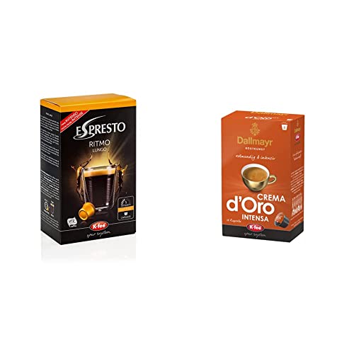 ESPRESTO Ritmo Lungo Kaffeekapseln Stärke 5, K-fee System, 6er Pack (6x124 g) & Dallmayr CREMA d'Oro INTENSA Kaffeekapseln, 96 Stück, kompatibel mit Tchibo Cafissimo (R)*, 6er pack (6 x 16 Stück) von ESPRESTO