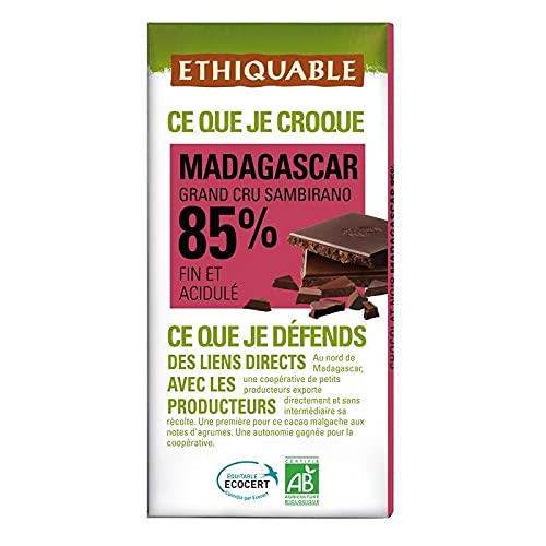 Ethiquable - Schwarze Schokolade 85% Kakao aus Madagaskar Bio 100G - Lot De 4 - Preis pro Los - Schnelle Lieferung von ETHIQUABLE