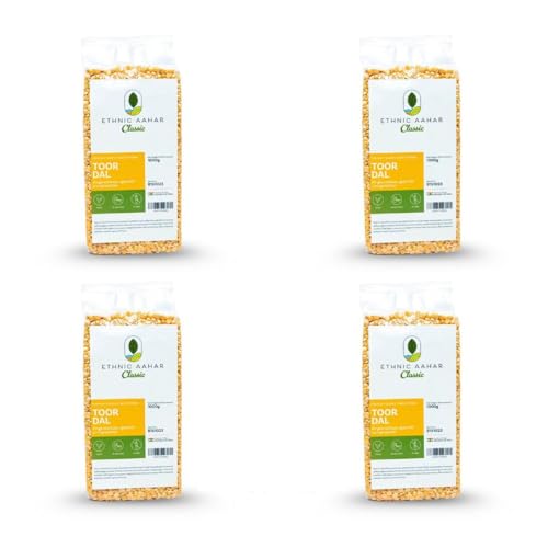 Ethnic Aahar Classic Toor Dal 1000gm, Protein-Rich Pulses for Healthy Cooking | Fresh, Hygienic Lentils ganz & poliert (Pack Of 4) von ETHNIC AAHAR