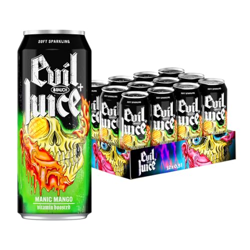 EVIL + JUICE Manic Mango | Erfrischungsgetränk mit Mangogeschmack | hochkonzentriert | leicht karbonisiert | alles andere als Mainstream | für die Überdosis EVIL | 12x 0,5l Dosen von EVIL+JUICE