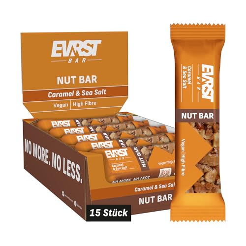 EVRST Nut Bar Caramel & Sea Salt | Nussriegel | 17% Protein | (15 Riegel x35g) | Vegan | Ballaststoffreich von EVRST