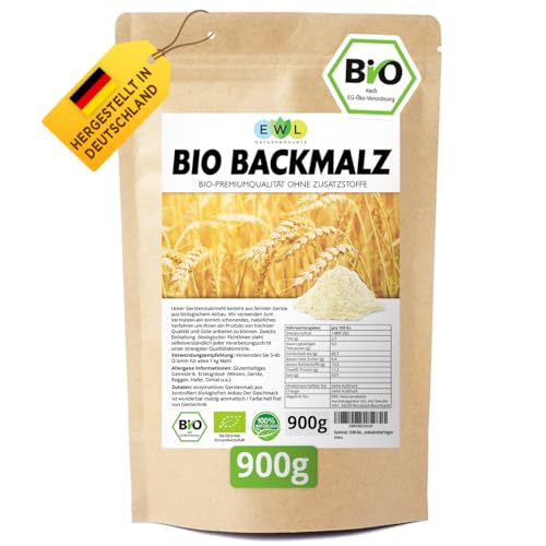 EWL Naturprodukte Backmalz Bio Malz, 100% deutsche Gerste Gerstenmalz, Backmalz für Brot und Brötchen, ballaststoffreicher Mehlzusatz, Gerstenbackmalz Brötchenbackmittel Vegan 900g von EWL Naturprodukte