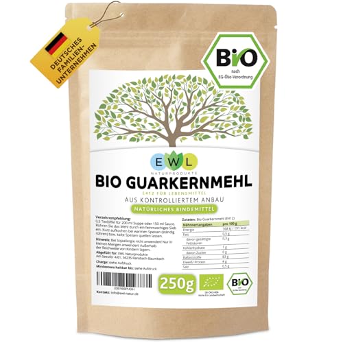 EWL Naturprodukte Guarkernmehl Bio 250g, Guarkernmehl für Eis, Guar Gum Vegan und Glutenfrei, Bindemittel E412 aus kontrolliertem Anbau EWL Naturprodukte Guarkernmehl Bio 250g, Guarkernmehl für Eis, Guar Gum Vegan und Glutenfrei, Bindemittel E412 aus kontrolliertem Anbau von EWL Naturprodukte