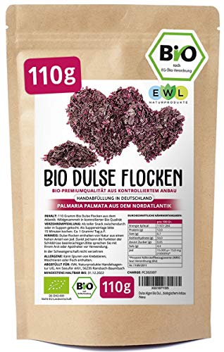 Dulse Algen Bio Dulse Flocken Lappentang aus dem Atlantik Bio 110 Gramm aus biologischem Anbau kontrolliert und abgefüllt bei uns in Deutschland von EWL Naturprodukte