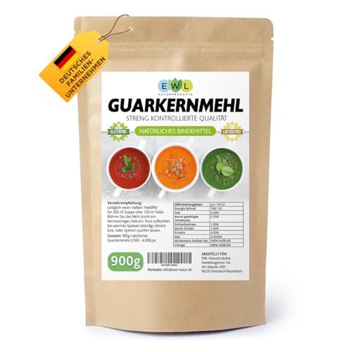 EWL Naturprodukte Guarkernmehl 900g, Verdickungsmittel Bindemittel E 412 3.500 cps Carb Guar Gum, in Deutschland kontrolliert und abgefüllt von EWL Naturprodukte