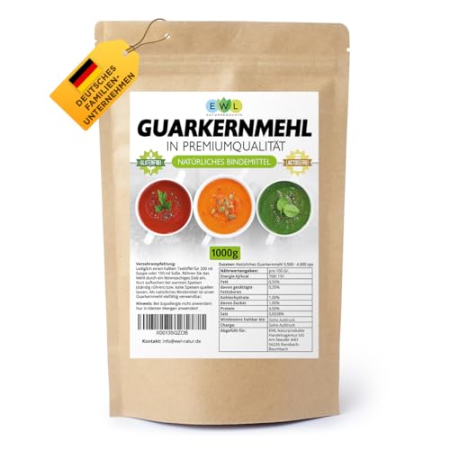 EWL Naturprodukte Guarkernmehl Verdickungsmittel Bindemittel E 412 3.500 cps Carb Guar Gum | in Deutschland kontrolliert und abgefüllt | 1kg von EWL Naturprodukte