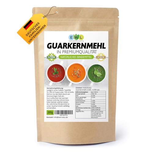 Guarkernmehl Verdickungsmittel Bindemittel E 412 3.500 cps low Carb Guar Gum Geprüfte Qualität 200g, Glutenfrei von EWL Naturprodukte