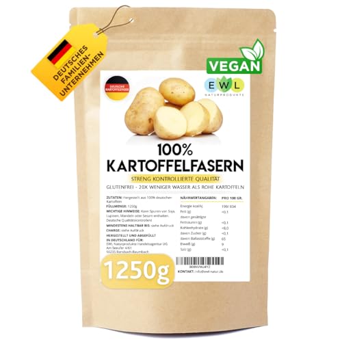 EWL Naturprodukte Kartoffelfasern 1250g XXL Vorteilspack Kartoffelfaser aus deutschen Kartoffeln I kontrolliert und abgefüllt in Deutschland I Kartoffelmehl Kartoffelfasermehl 1,25kg von EWL Naturprodukte