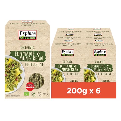 Explore Cuisine Bio Fettuccine aus Edamame (grüne Sojabohnen) und Mungobohnen – Glutenfreie Nudeln, pflanzliche Protein Pasta ohne Zusatzstoffe, wenig Kohlenhydrate, vegan, 6x 200g von EXPLORE CUISINE