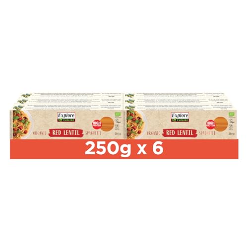 Explore Cuisine Bio Spaghetti aus roten Linsen – Glutenfreie Nudeln aus Linsenmehl, pflanzliche Protein Pasta ohne Zusatzstoffe, ideal bei Zöliakie, vegan, 6x 250g von EXPLORE CUISINE