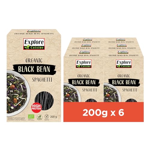 Explore Cuisine Bio Spaghetti aus schwarzen Sojabohnen – Glutenfreie schwarze Nudeln, pflanzliche Protein Pasta ohne Zusatzstoffe, ideal bei Zöliakie, wenig Kohlenhydrate, vegan, 6x 200g von EXPLORE CUISINE