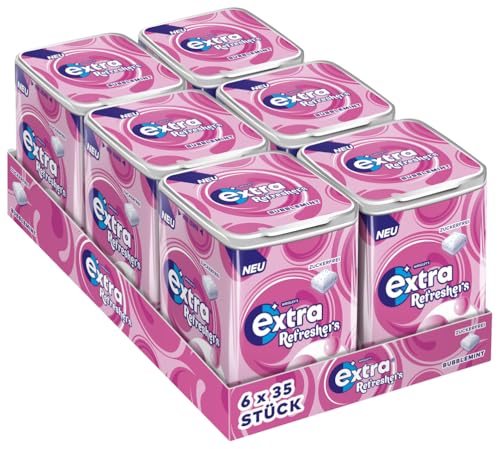 Extra Refreshers Kaugummi zuckerfrei, Bubblemint Gum, 6 x 35 Dragees, Großpackung Chewing Gum, Xylitol Kaugummi ohne Zucker mit Minz Frische (210 Dragees) von EXTRA