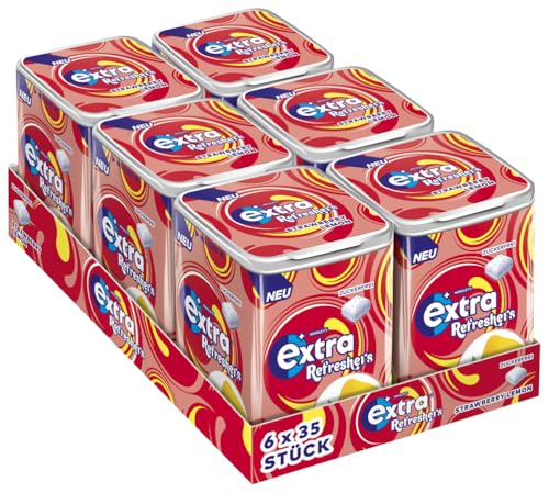 Extra Refreshers Kaugummi zuckerfrei, Strawberry Lemon Gum, 6 x 35 Dragees, Großpackung Chewing Gum, Xylitol Kaugummi ohne Zucker (210 Dragees) von EXTRA