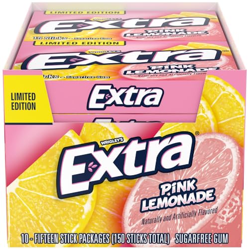 EXTRA Rosa Limonade, 15 Stäbchen pro Packung, 10 Packungen pro Innenseite (insgesamt 150 Stäbchen) von EXTRA