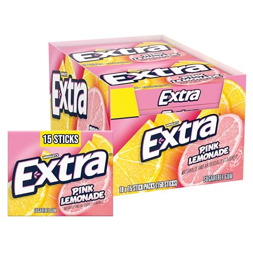 EXTRA Gum Pink Lemonade – zuckerfreier Kaugummi, Großpackung, 15 Stäbchen/Packung, 10 Packungen pro Innenseite, insgesamt 150 Stäbchen von EXTRA