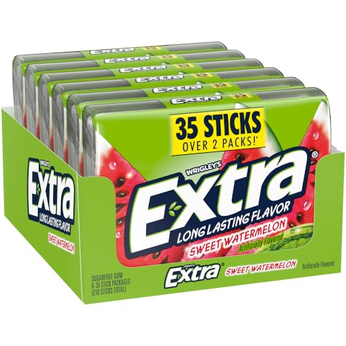 EXTRA Sweet Watermelon Kaugummi, zuckerfrei, Mega-Packung, 35 Stäbchen, 6 Stück von EXTRA