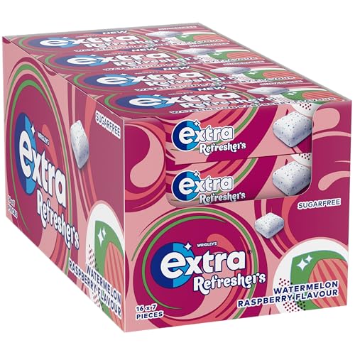 Extra Erfrischungen Wassermelone Himbeergeschmack Zuckerfreier Kaugummi Handy Pack Box, 16 x 7 Stück von EXTRA