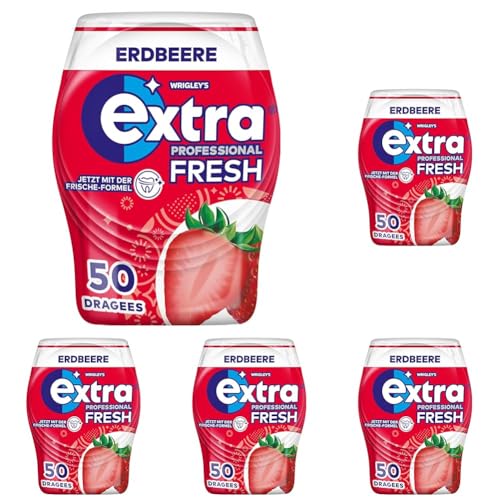 Extra Professional Fresh Kaugummi, Erdbeere, 50 Dragees (Packung mit 5) von EXTRA