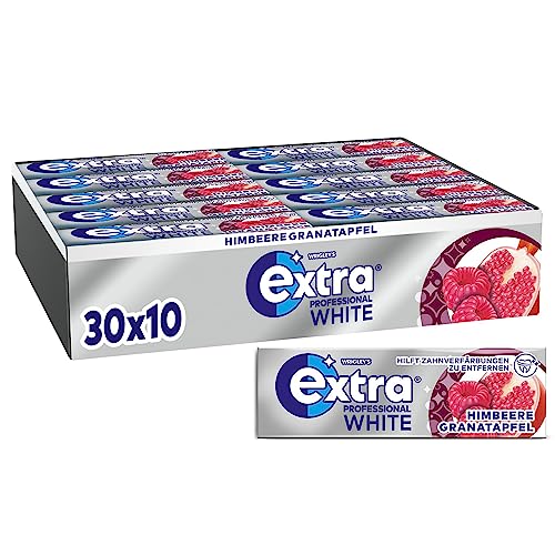 Extra Professional White Himbeere Granatapfel, Zuckerfreier Kaugummi, Multipack mit 30x10 Dragees, Für frischen Atem von EXTRA