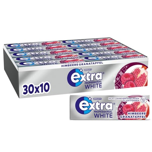 Extra Professional White Himbeere Granatapfel, Zuckerfreier Kaugummi, Multipack mit 30x10 Dragees, Für frischen Atem von EXTRA