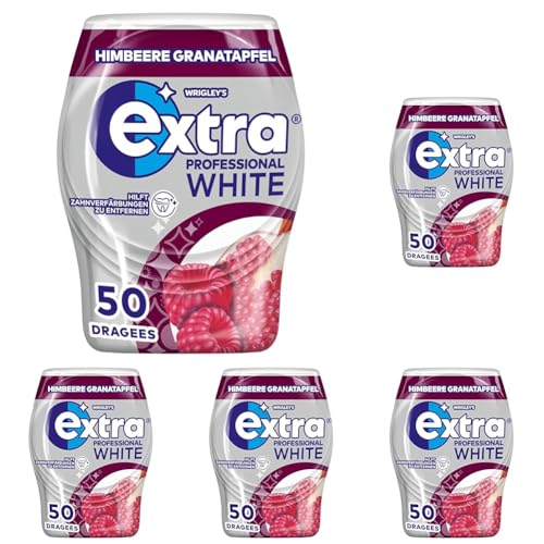 Extra Professional White Kaugummi, Himbeere Granatapfel, 50 Dragees (Packung mit 5) von EXTRA