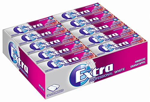 EXTRA WRIGLEY'S EXTRA Professional White Kaugummi | Himbeere Granatapfel | Zuckerfrei | 30 Packungen (30 x 10 Dragees) von EXTRA