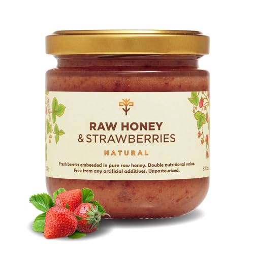 Earthbreath Rohhonig & Erdbeeren - 250g - Unpasteurisiert - Reine natürliche Marmelade Alternative - Ohne Zusatzstoffe, zuckerfrei von Earthbreath