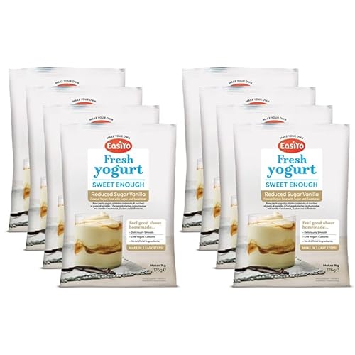 EasiYo Joghurt Vanille zuckerreduziert, 8 Beutel | Jeder Beutel ergibt 1 kg Joghurt von EasiYo