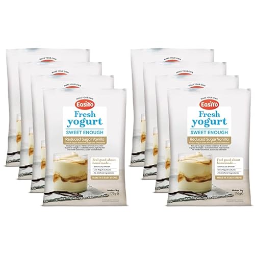 EasiYo Joghurt Vanille zuckerreduziert, 8 Beutel | Jeder Beutel ergibt 1 kg Joghurt von EasiYo