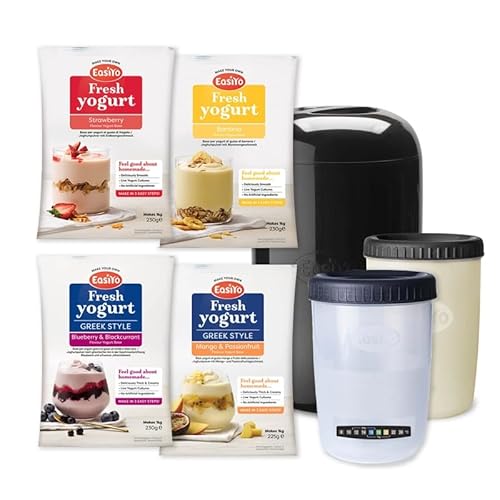 Paket EasiYo Deal, Joghurtbereiter + 4 Beutel + Behälter | Jeder Beutel ergibt 1 kg Joghurt von EasiYo