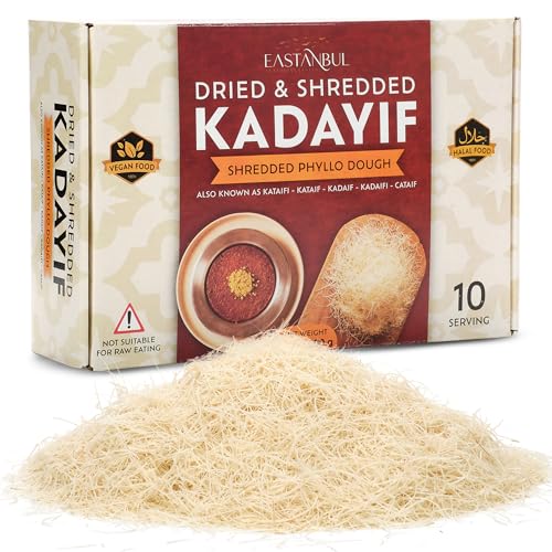 Eastanbul Getrocknetes & Geschnittenes Kataifi, Geraspelter Filoteig, Kurutulmuş Kadayıf, Kadaif, Kadayif Teigfäden Engelshaar, Zutat für den viralen Dubai Schokolade Pistazie, Knafeh Teig, 500g von Eastanbul