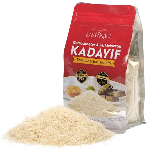 Eastanbul Getrockneter und gehackter Kataifi-Fillo-Teig, Kurutulmus-Kadayif-Gebäckteig, Zutat für die virale Dubai-Pistazien-Schokoladenriegel, geschredderter Phyllo, Kunafa, Knafeh, Katifi, 170 g Eastanbul Getrockneter und gehackter Kataifi-Fillo-Teig, Kurutulmus-Kadayif-Gebäckteig, Zutat für die virale Dubai-Pistazien-Schokoladenriegel, geschredderter Phyllo, Kunafa, Knafeh, Katifi, 170 g von Eastanbul