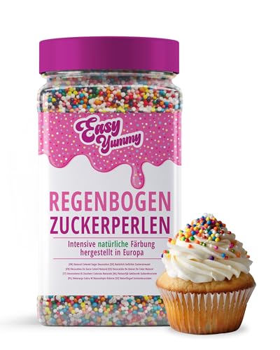 Easy Yummy Regenbogen-Zuckerperlen (700g), intensiv natürlich gefärbt bunte streusel von Easy Yummy