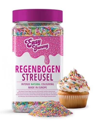 Easy Yummy Regenbogenstreusel (700g) – XXL Packung, Bunte Streusel mit natürlicher Färbung von Easy Yummy