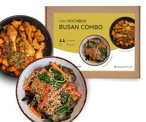 EasyCookAsia Busan Combo Kochbox I Japchae & Jjimdak Kochbox für 2 Personen I Koreanische Zutaten mit Anleitung von EasyCookAsia