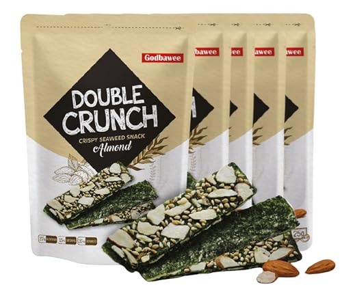 DOUBLE CRUNCH Crispy Seaweed Snack 25g x 5 pack| Herzhafter Geschmack | Gesunde, Knusprige Snackalternative (Almond) von EasyCookAsia